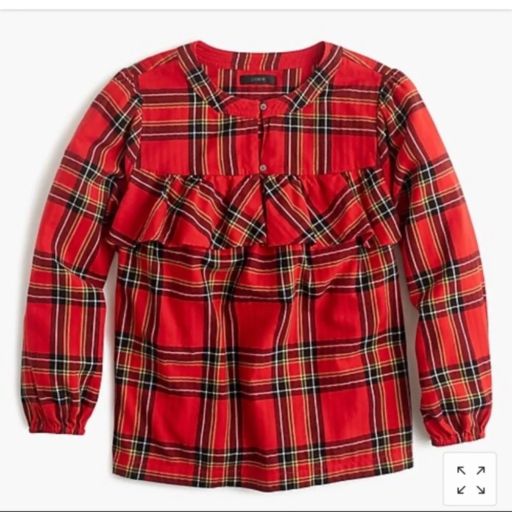 J. Crew Flannel Top In Festive Plaid And Ruffle